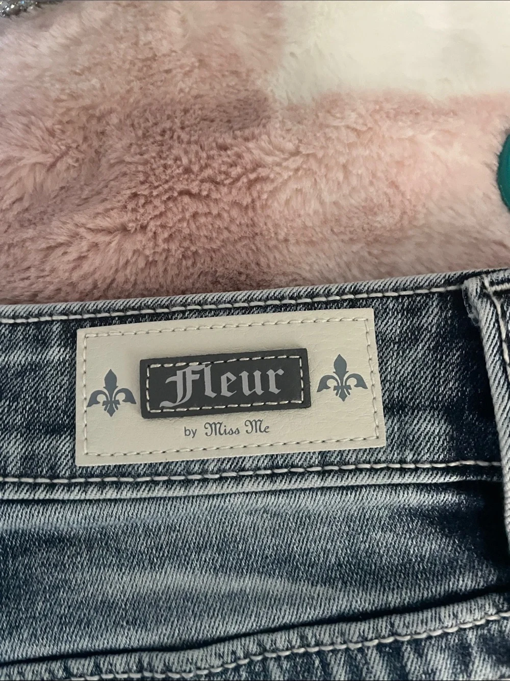 Fleur. Miss Me Embellished Blue Denim Jeans Rhinestone,Sequin Cross Designed Y2K
